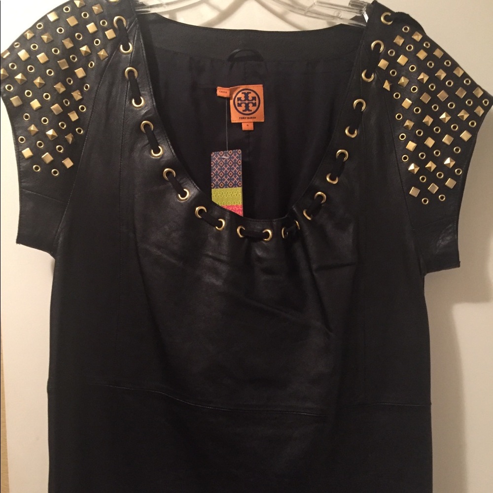 NWT Tory Burch Black Leather Studded Top - Sz 4